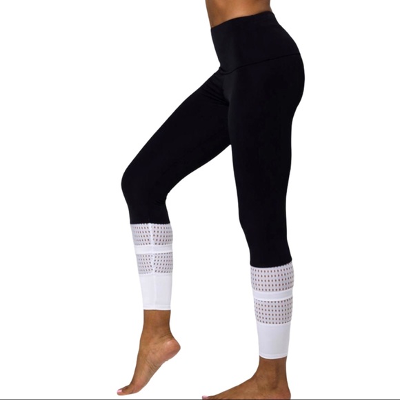Onzie Black and White Leggings Perforated Bottom